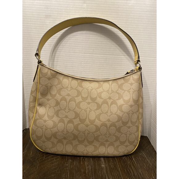 COACH Beige Yellow Signature Zip Shoulder Bag F29209 Canvas - Picture 7 of 15